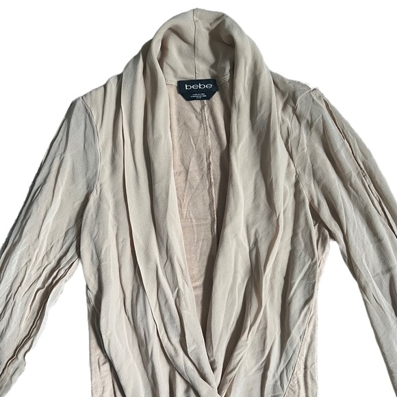 BEBE TAN LONG SLEEVE PLUNGING V NECK CUTOUT BODYSUIT BLOUSE SIZE XS - Picture 2 of 8